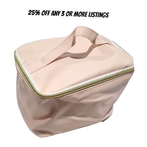 Pink Cosmetic Bag Travel Case Toiletries Carryall Overnight Brush Holder Pocket